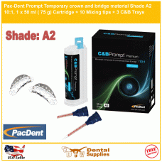 Pac-Dent Prompt Temporary Crown and Bridge Material + 10 mixing tips + 3 Trays, Shade A2